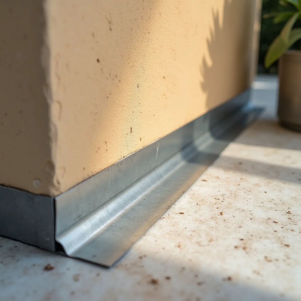 Cracked sealant joint along stucco wall counter-flashing on two-story home